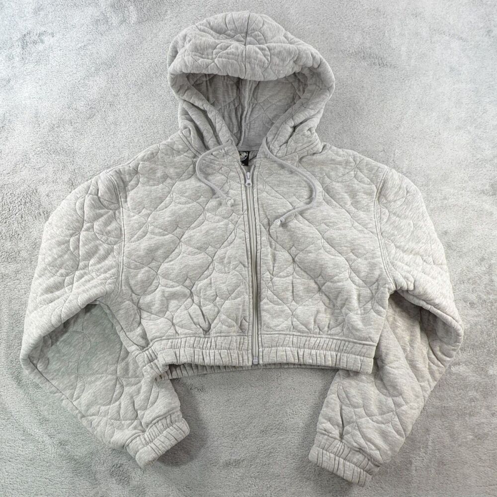 PacSun Women's Full Zip Hoodie Medium Light Grey Knit Long Sleeve Soft & Cozy!